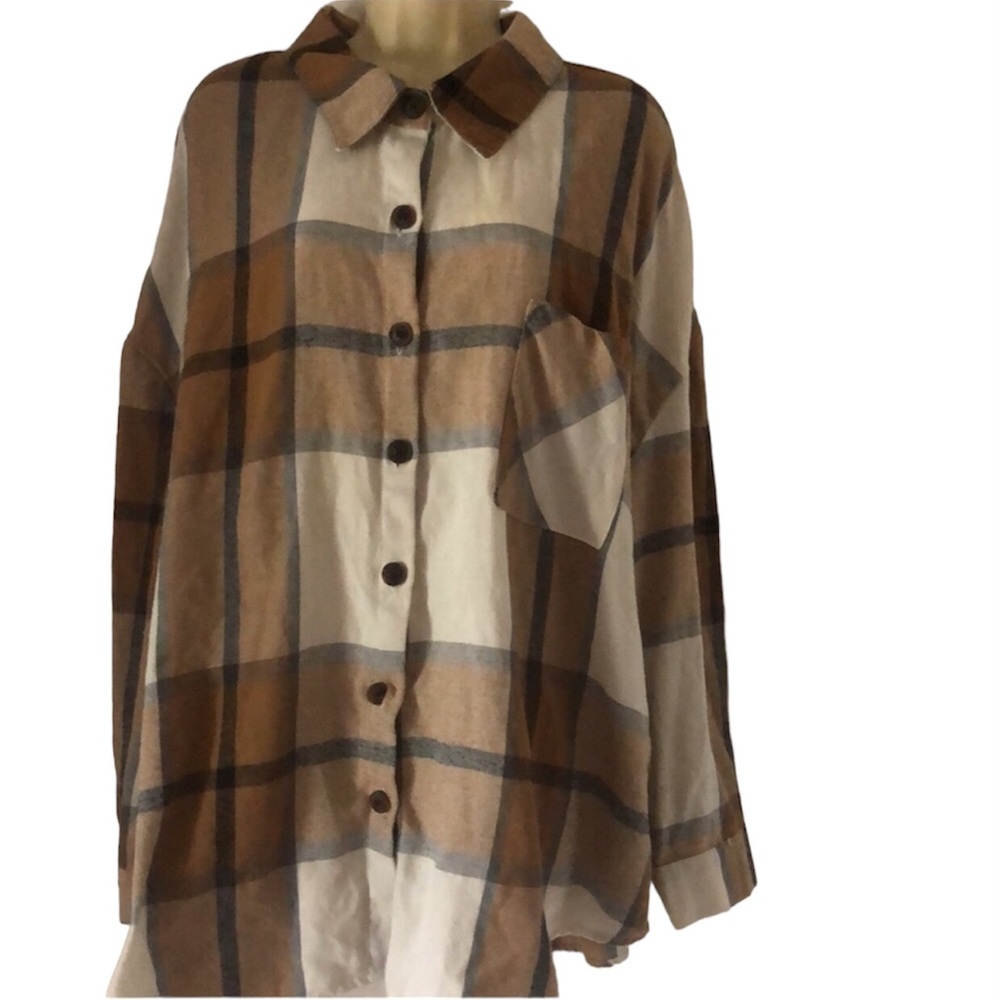Womanβs fall button up plaid flannel shirt